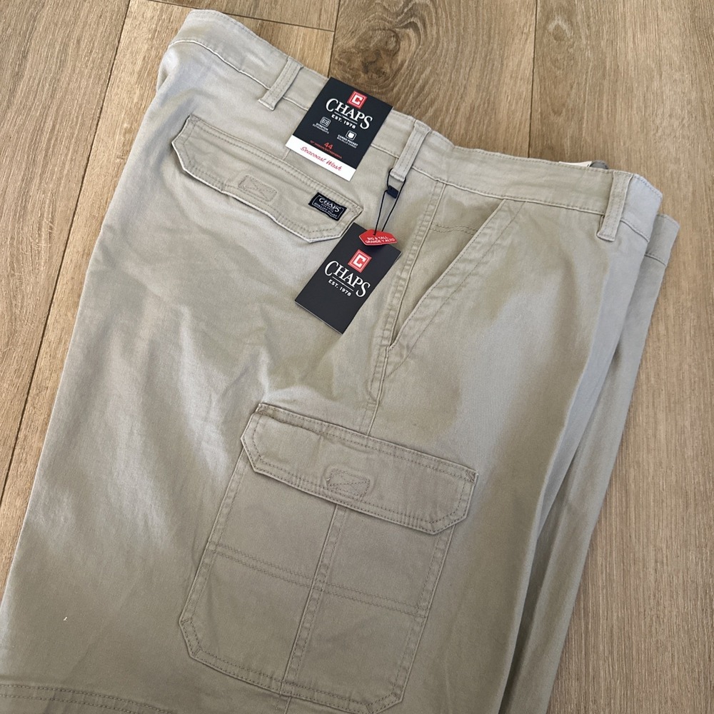 Chaps Seacoast Wash Men's Cargo Shorts Hampton‎ Khaki Big & Tall 44 10" NEW
